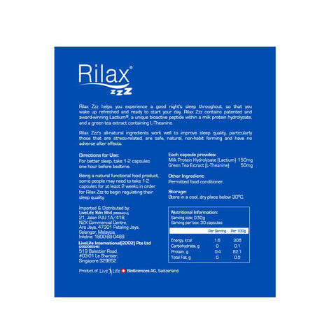 Rilax Natural Sleep Aid 24's + FREE 6's capsules (with Lactium & Suntheanine)-Rilax-Malaysia-Singapore-Australia-Hong Kong-Philippines-Indonesia-Bigbigplace.com